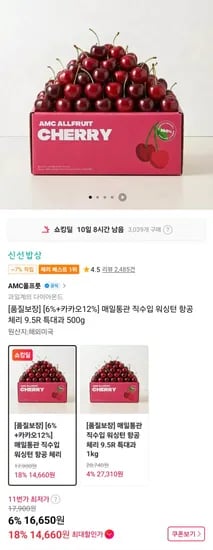 워싱턴 항공 체리 9.5R 외 다양 500g 총 12개