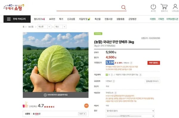 국내산 무안 양배추 3kg 사이즈혼합