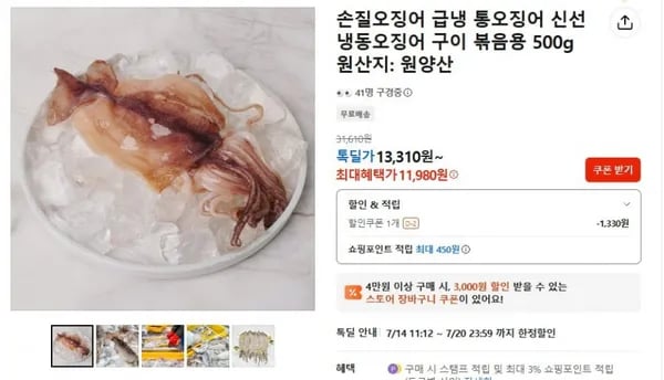 냉동오징어 구이 볶음용 500g (11,980원 / 무료배송)