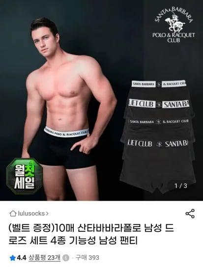 산타바바라폴로 남성 드로즈팬티 10매 + 벨트 (11,550원 / 무배)