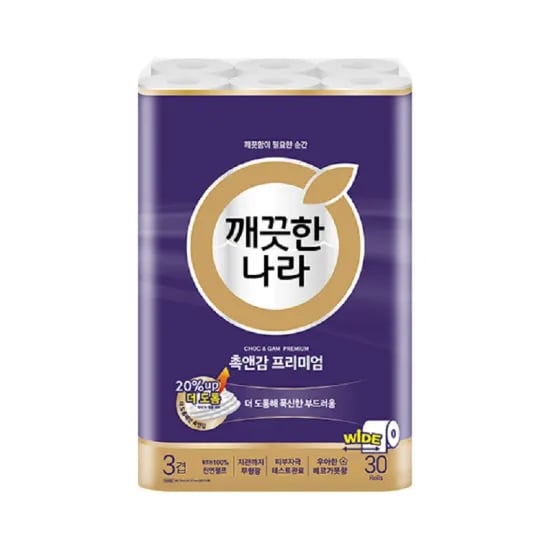 깨끗한 나라 곽티슈 250매 3입 숨 순수 3겹 20m 30롤