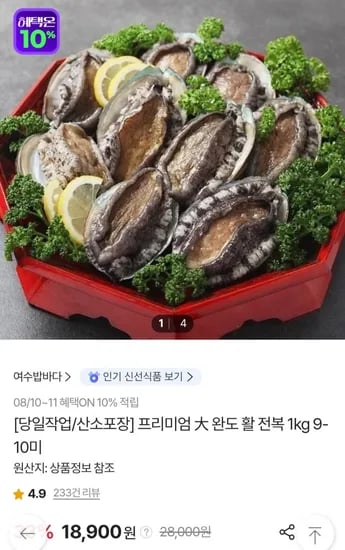 완도 활전복 1kg (9~10미) (18,900원/무료)