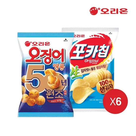 오리온 오징어땅콩(98g) 6개+포카칩 오리지널(66g) 6개 (13,270원/무료)