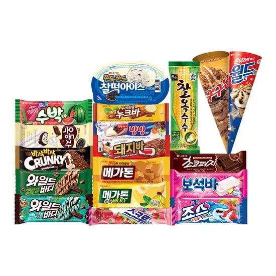구구 크러스터, 아이스크림바, 일품 팥빙수, 나랑드사이다 제로(다양/무료)