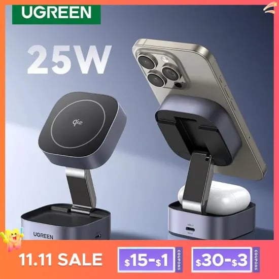 UGREEN Qi2 15W 2-in-1 마그네틱 무선 충전기 스탠드