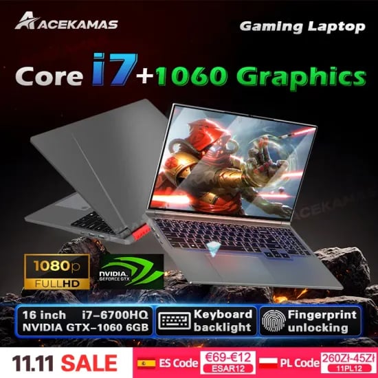ACEKAMAS 16인치 게이밍 노트북 인텔 코어 i7-6700HQ GTX 1060