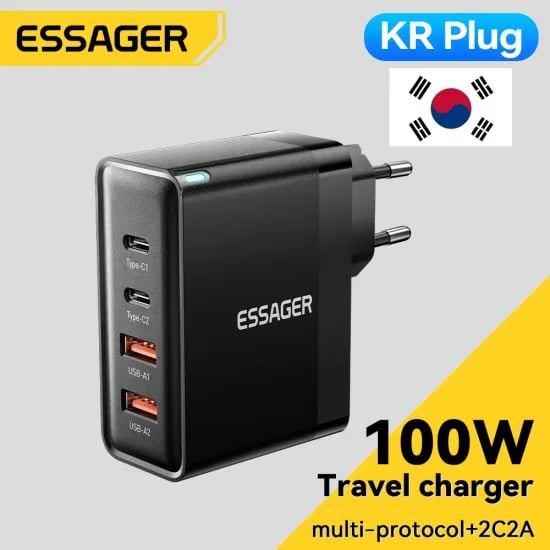 Essager 100W KR 플러그 USB C타입 GaN 충전기