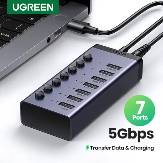 UGREEN 7 in 1 USB 3.0 허브 개별 스위치 전원 어댑터