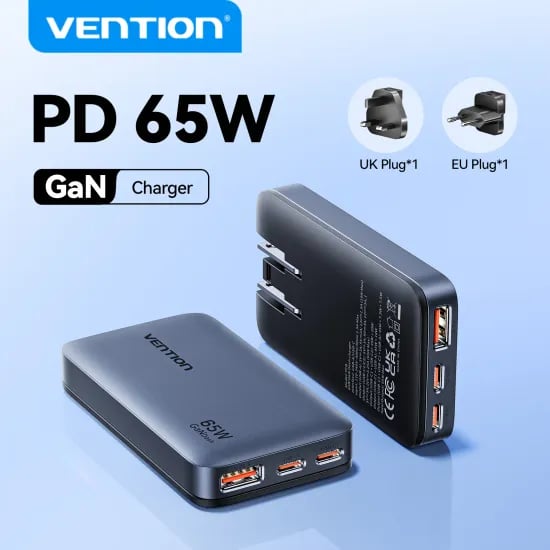 Vention 65W GaN 타입 C USB 여행용 충전기