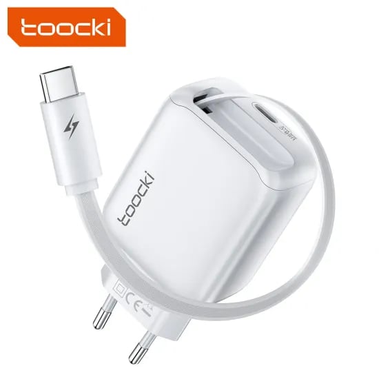 투오키 2 in 1 30W GaN 충전기 리트랙터블 68cm 타입 C 케이블