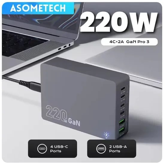 220W GaN 데스크탑 충전기 6포트 PD $14.5 800W USB C GaN 충전기 10포트 $17.9