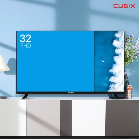 큐빅스 81cm 32인치 FHD TV 에너지효율 1등급 제로베젤 스탠드형 벽걸이형 티비