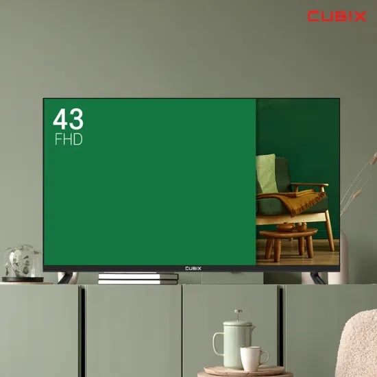 큐빅스 109cm 43인치 FHD TV 에너지효율 1등급 제로베젤 스탠드형 벽걸이형