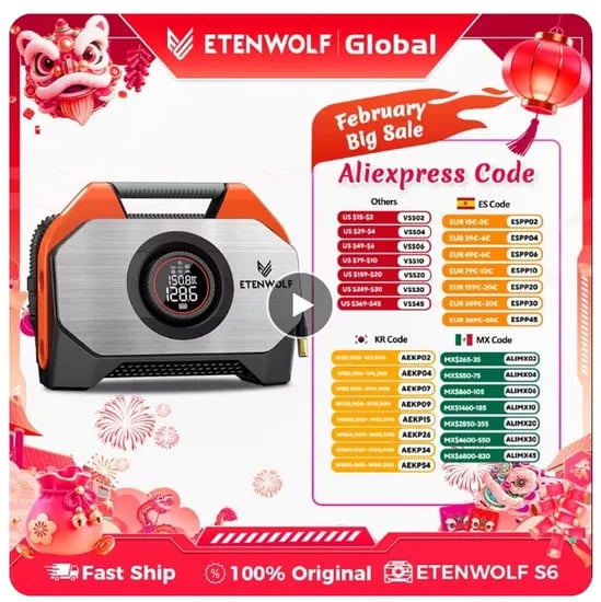 ETENWOLF 에어펌프 VORTEX S6 V3 7,800mAh 2600mAh 알리특가 63.2 25.2 10.6
