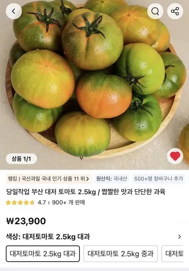 당일 작업 부산 대저 토마토 2.5kg