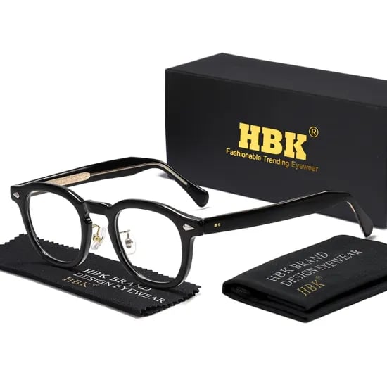 HBK 레트로 타원형 안경테 투명 렌즈