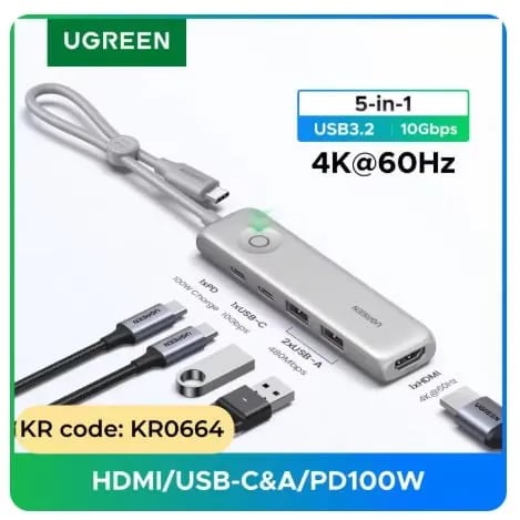 UGREEN 5-in-1 USB-C 멀티 허브 USB3.2 Gen2 10Gbps 외 다양, 수량 20개