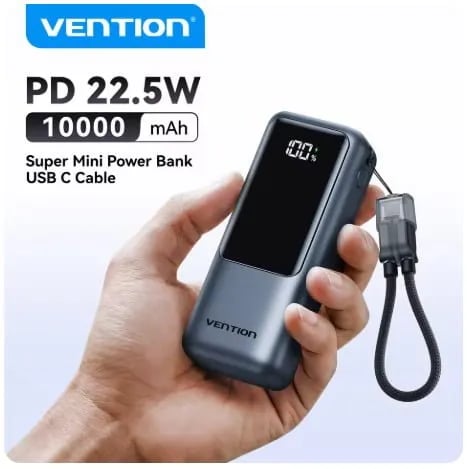 벤션 10000mAh 미니 보조배터리 22.5w 휴대용 충전기 내장 USB C 케이블 PD 3.0 고속 충전 (쿠폰 추가할인)