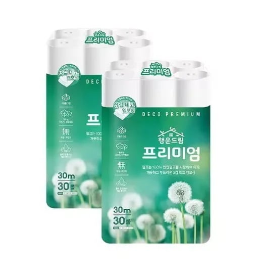 행운드림 프리미엄 3겹 30m 2팩 화장지(16,981원) 고평량 숨 물티슈 70매 10팩(8,493원)/무료