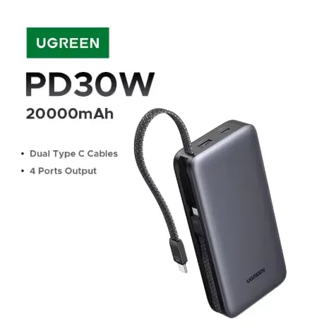 UGREEN PD 30W 20000mAh 휴대용 보조배터리($26.83/무료)