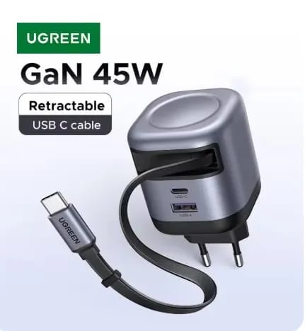 UGREEN 45W GaN 리트랙터블 케이블 충전기($7.84/무료)1