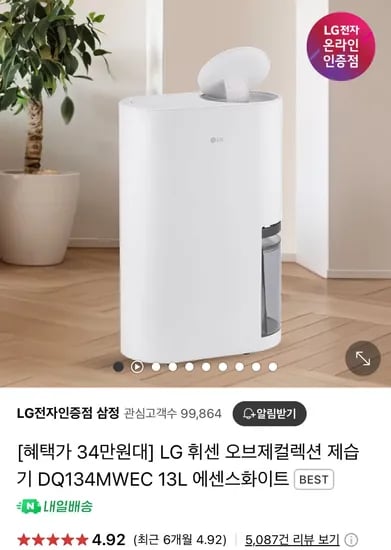 LG 휘센 오브제 제습기 13L DQ134MWEC