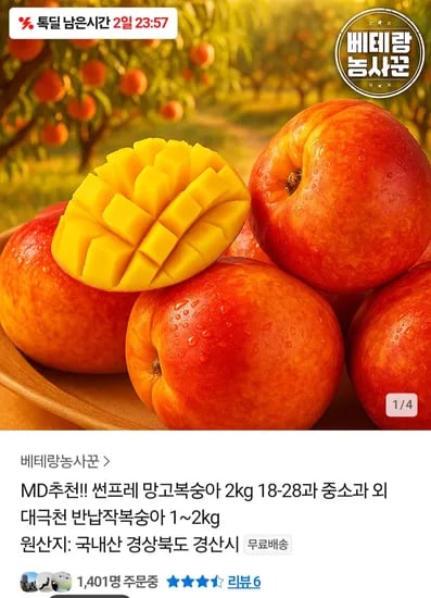 썬프레 망고복숭아 2kg (9,810원 / 무배)