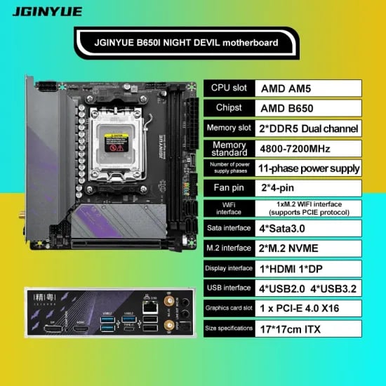 JGINYUE ITX B650i Night Devil AM5 마더보드