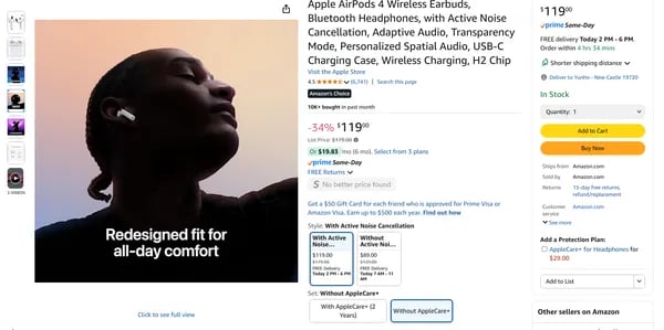 Apple Airpods 4 ANC $119