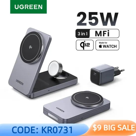 유그린(UGREEN) MFi 3-in-1 15W MAX 마그네틱 무선 충전 스탠드