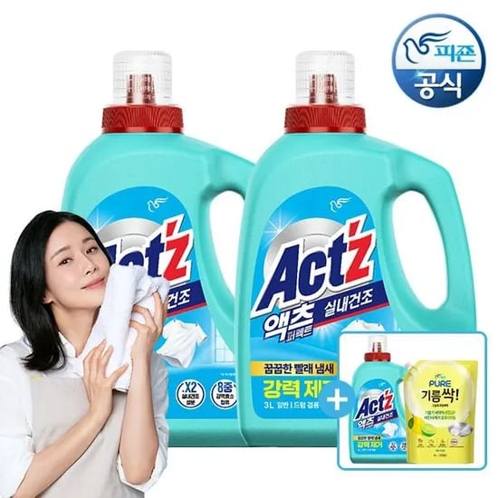 액츠 세탁세제 퍼펙트 실내건조 3L 용기 3개 주방세제 1L