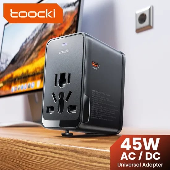 투키 GaN 유니버설 여행 어댑터 3C1A 45W 고속 충전 2500W 최대 올인원 여행 충전기 EU UK USA AUS 플러그 여행용