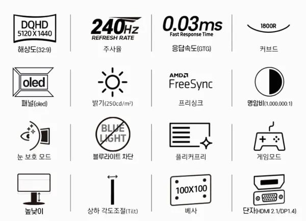 삼성전자 오디세이 OLED G9 124.3(49인치) 32:9 게이밍 모니터 S49CG934 G93SD