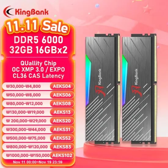 킹뱅크 RGB RAM DDR5 16GBx2 6000MHZ CL36