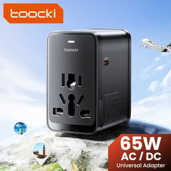 투키 65W GaN 충전기 유니버설 여행 어댑터 1 USB 3 타입-C 1AC 올인원 고속 충전기