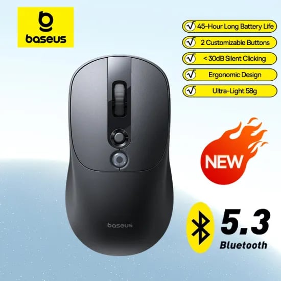 베이스어스 EM2 인체공학적 무선 마우스 블루투스 5.3 2.4G 타입-C 충전 초경량 무소음 마우스 맞춤형 버튼 마우스