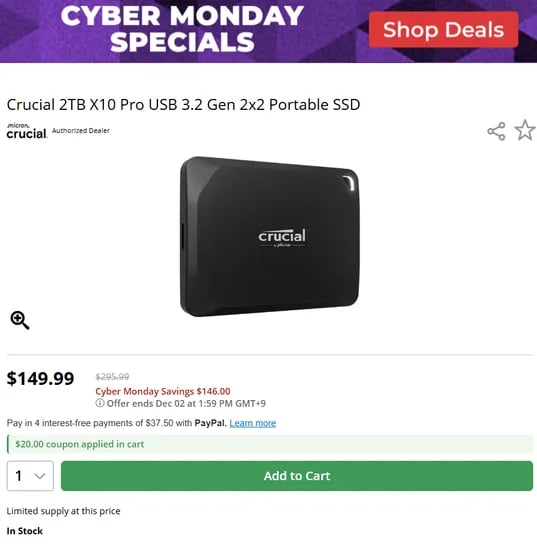 Crucial X10 Pro 휴대용 SSD 2TB 외 4TB