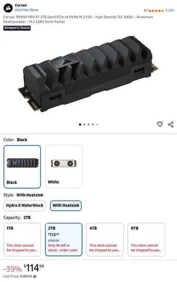 Corsair MP600 PRO XT 2TB M.2 SSD