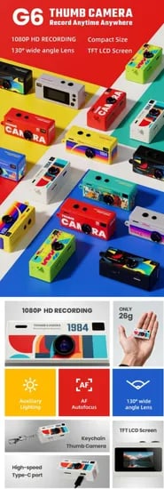 차메라 레트로 미니 카메라 키링 G6 1080P 초소형 디지털 카메라 32G SD카드 카드리더기 포함