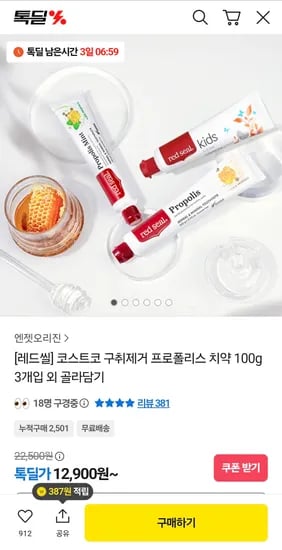 레드씰 프로폴리스 치약 100g 3개입