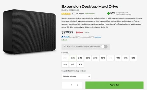 Seagate Expansion 26TB 외장하드