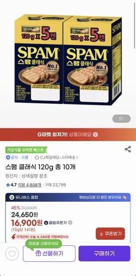 스팸 클래식 120g 10개