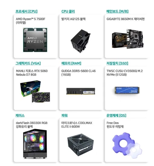 라이젠7500F 16G RTX5060 512GB
