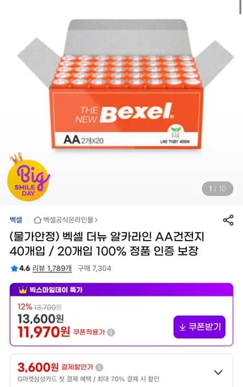 벡셀 더뉴 AA 건전지 40개입