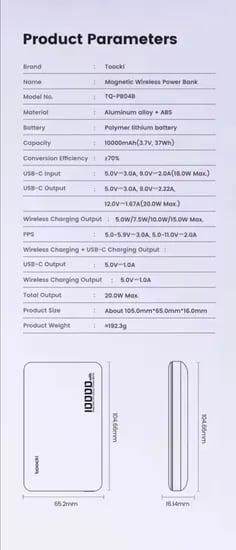 투키 마그네틱 파워뱅크 5000mAh 15W 무선 충전 (매그세이프 PD 20W 지원)