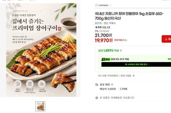내산 자포니카 민물장어 1kg 손질후