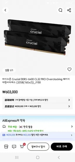 마이크론 Crucial DDR5-6400 CL32 PRO Overclocking 패키지 대원씨티에스 (32GB(16Gx2))