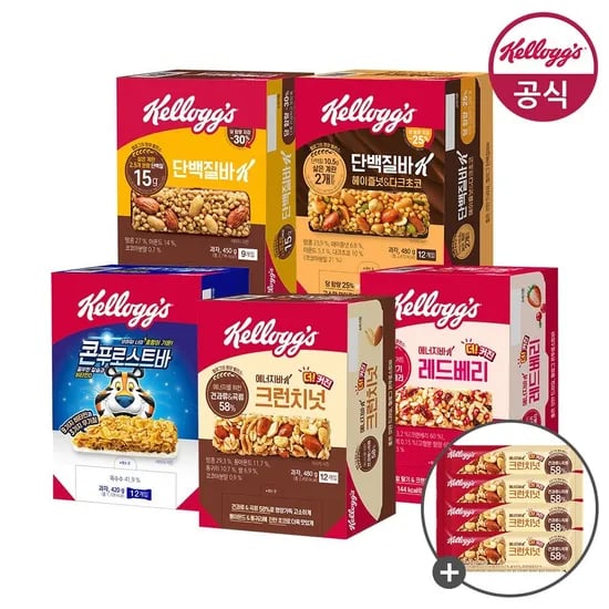 켈로그 에너지바 크런치넛 40g x 6개 + 레드베리 35g x 6개 + 4개 추가 증정 (10,200원/무료)