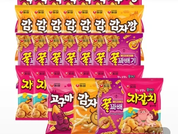 꿀꽈배기 8개, 자갈치 8개, 감자깡 8개, 고구마깡 8개