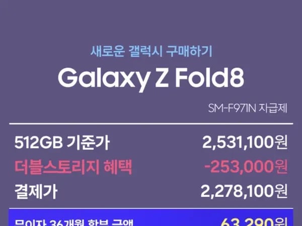 Z폴드8256GB더블업 512GB사전예약(2,255,319원/무료)